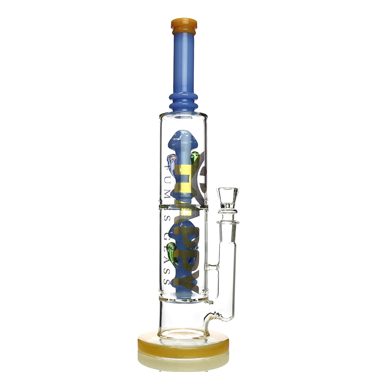 17" Double Mushroom Chamber Water Pipe with 18mm Male Bowl - Happy Fumes Glass Brand