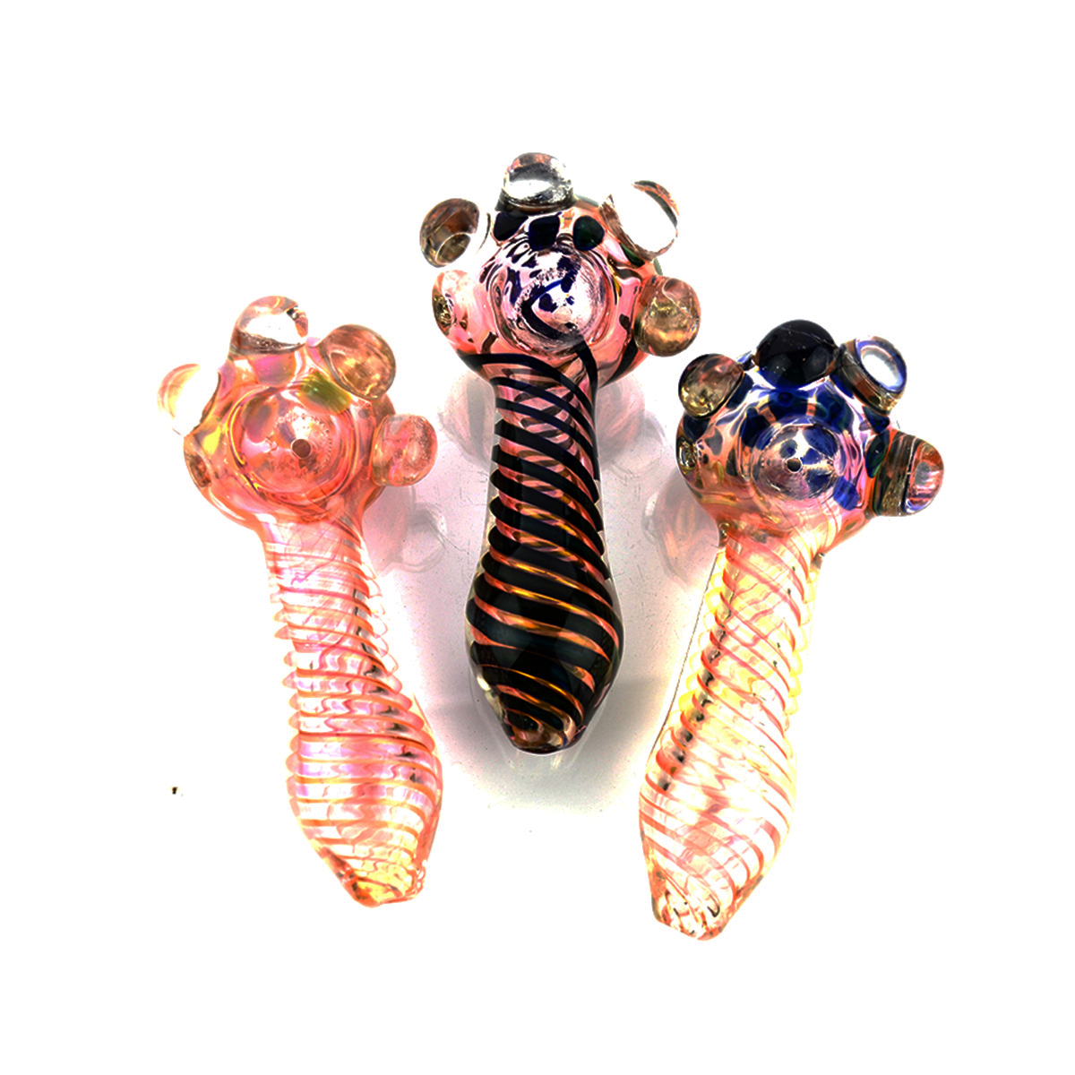 5" Gold Fume Hand Pipe With Swirling Art and Flower Head Design 200G