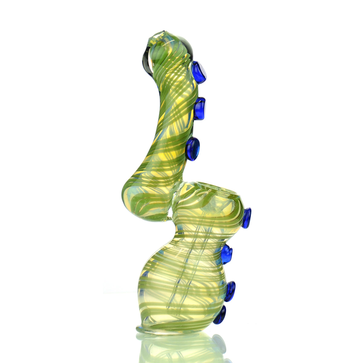 7" Button Bubbler Silver Fume Glass with Swirling Line