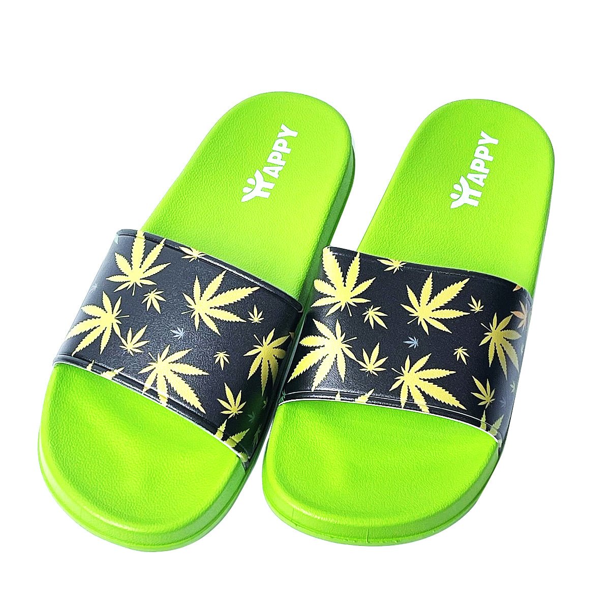 Green Weed Leaf Print Slide Sandals - Pack of 4 Sizes - 7, 9, 11, 12