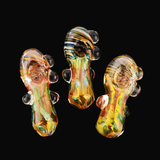 4.5" Heavy Gold Fume Swirling Art Hand Pipe with Knockers