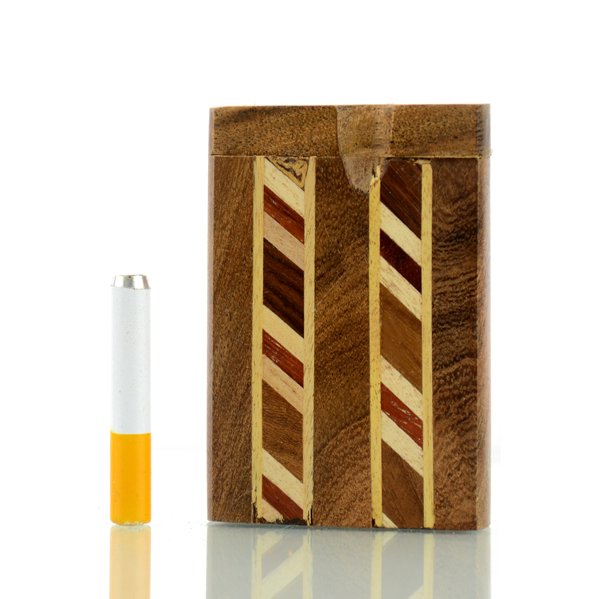 3" Handmade Wooden Track Pattern Design Dugout Art with 2" Metal Cigarette