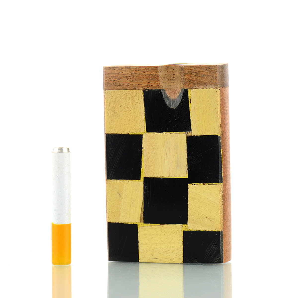 3" Handmade Wooden Checker-Board Dugout Art with 2" Metal Cigarette