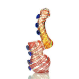 7" Button Bubbler Silver Fume Glass with Swirling Line
