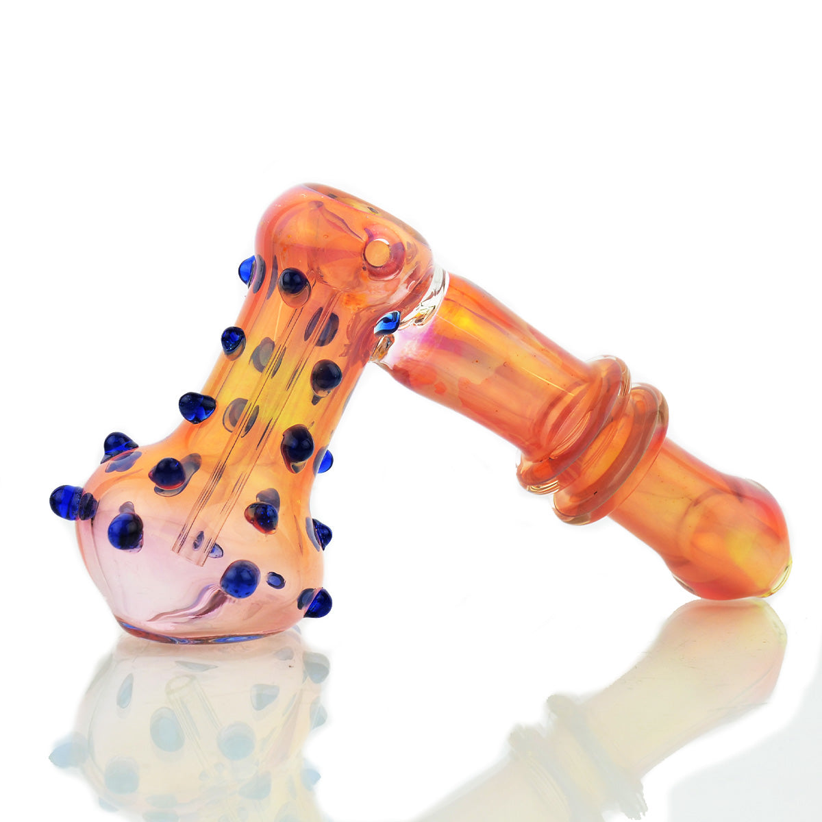 6.5" Hammer Bubbler Rose Gold Fume Glass with Blue Dots Art - LA Wholesale Kings