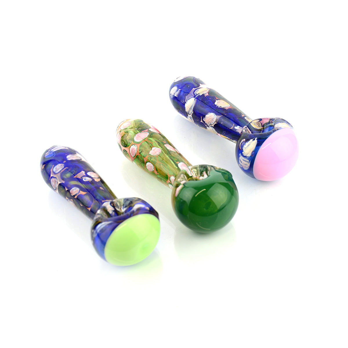 4" Blue Bubbler Strap Hand Pipe With Slime Head