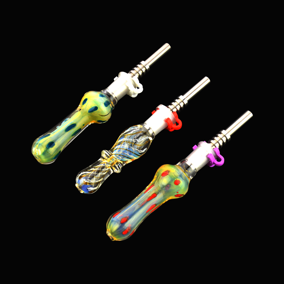 6" Dot Glass Art Nectar Collector Concentrate Straw with 14mm Plastic Clip and Titanium Nail