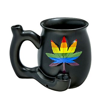 4" Ceramic Matte Black Mug with Rainbow Leaf - LA Wholesale Kings