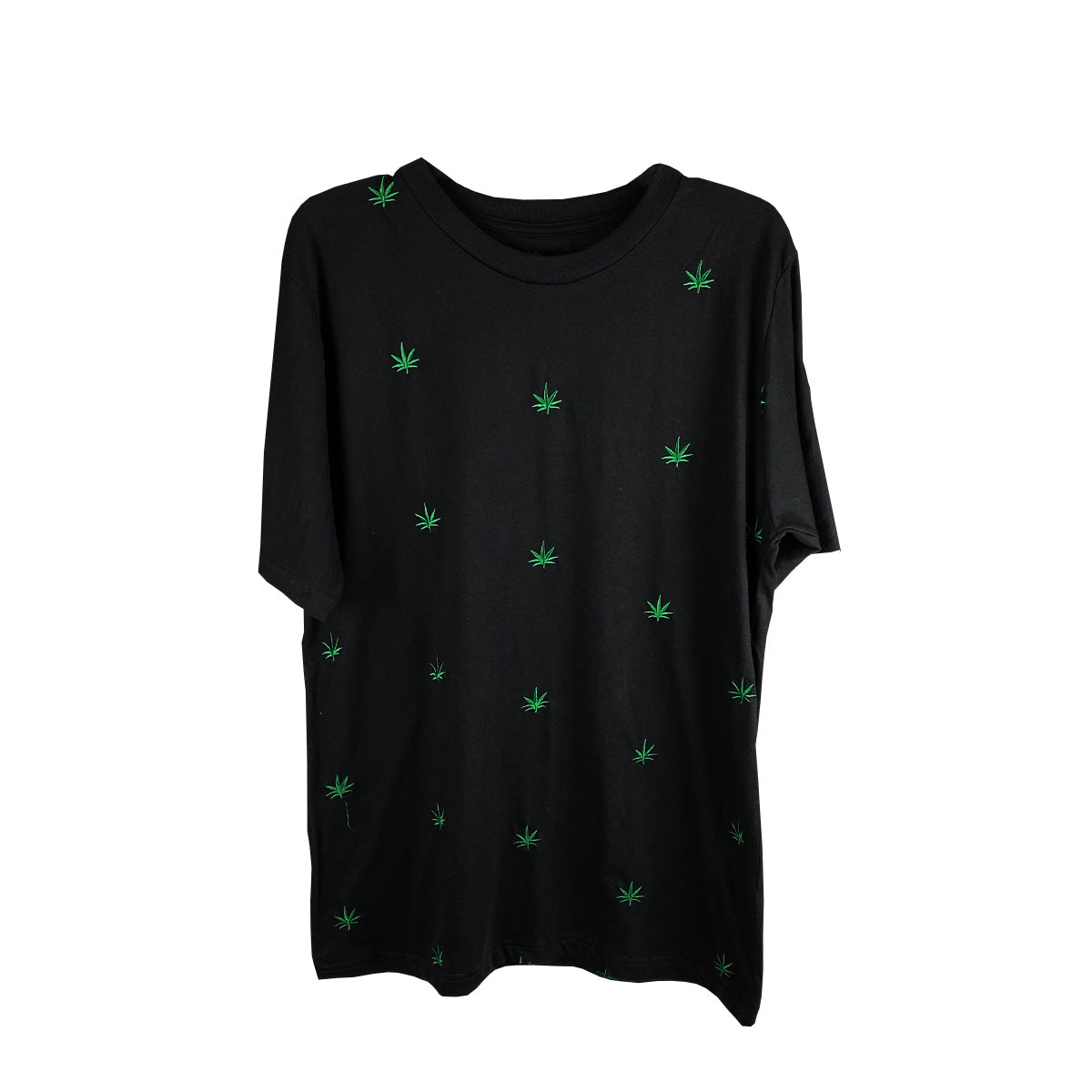 Green Cannabis Leaf Embroidered 100% Cotton T-Shirt, Pack of 6 Units 1S, 2M, 2L, XL