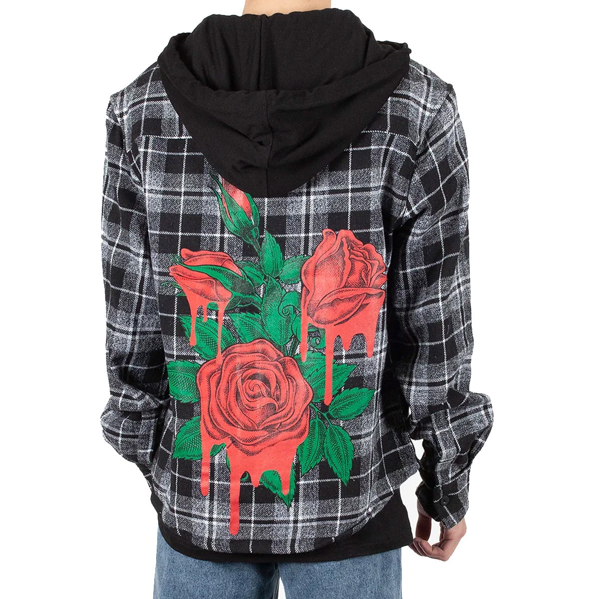 5 Pieces Pack of Black/Grey - Drippin Rose Flannel Shirt Hoddie 1S-1M-2L-1XL