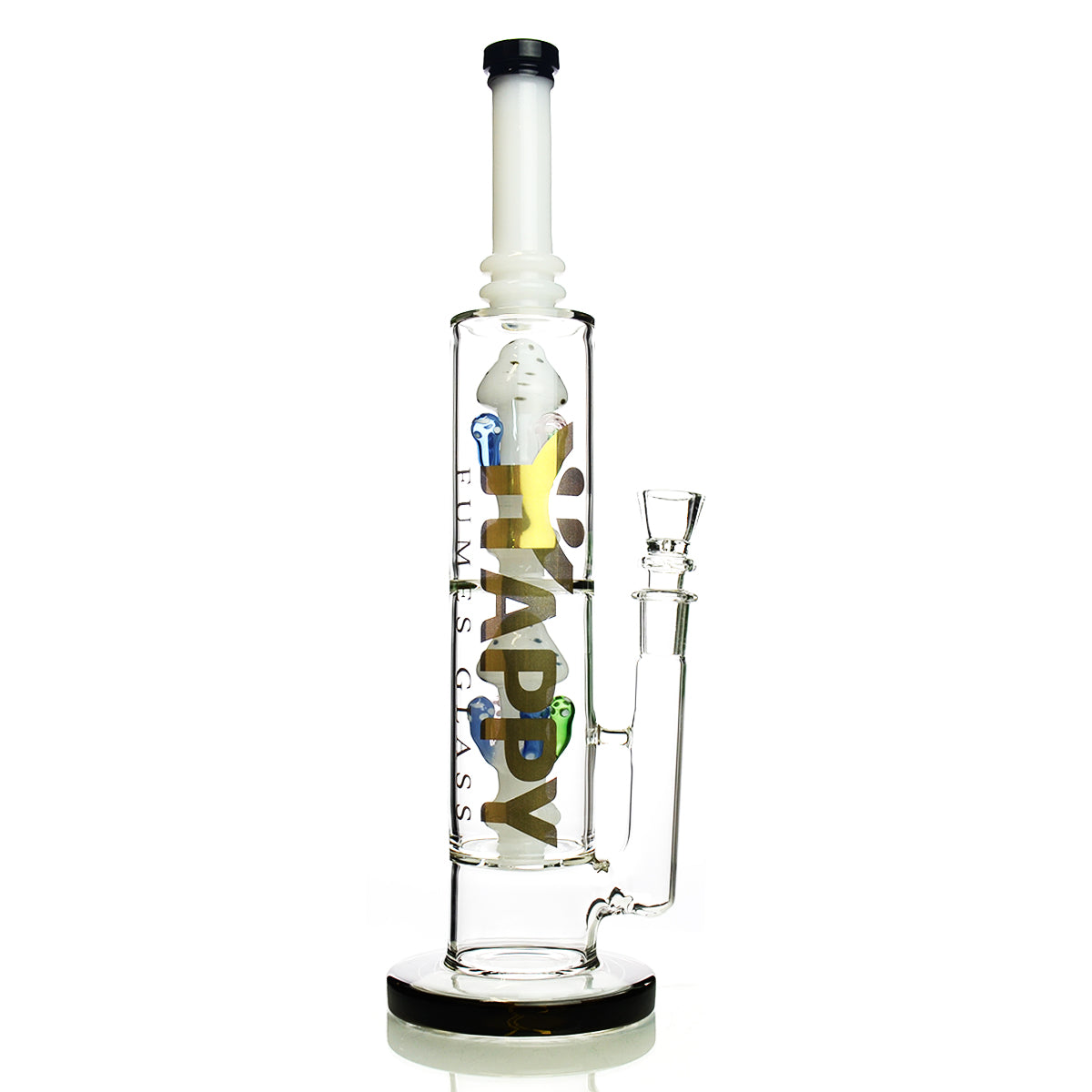 17" Double Mushroom Chamber Water Pipe with 18mm Male Bowl - Happy Fumes Glass Brand