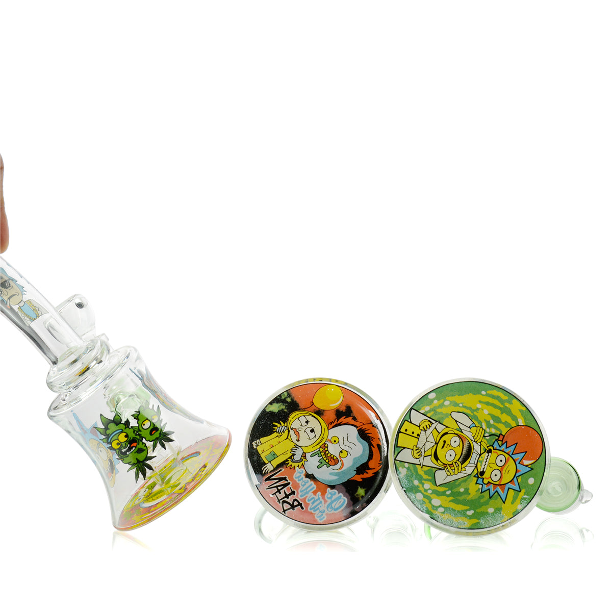7" Water Pipe R&M Sticker Bent Neck 14mm male Bowl Included Approx 225 Grams - LA Wholesale Kings