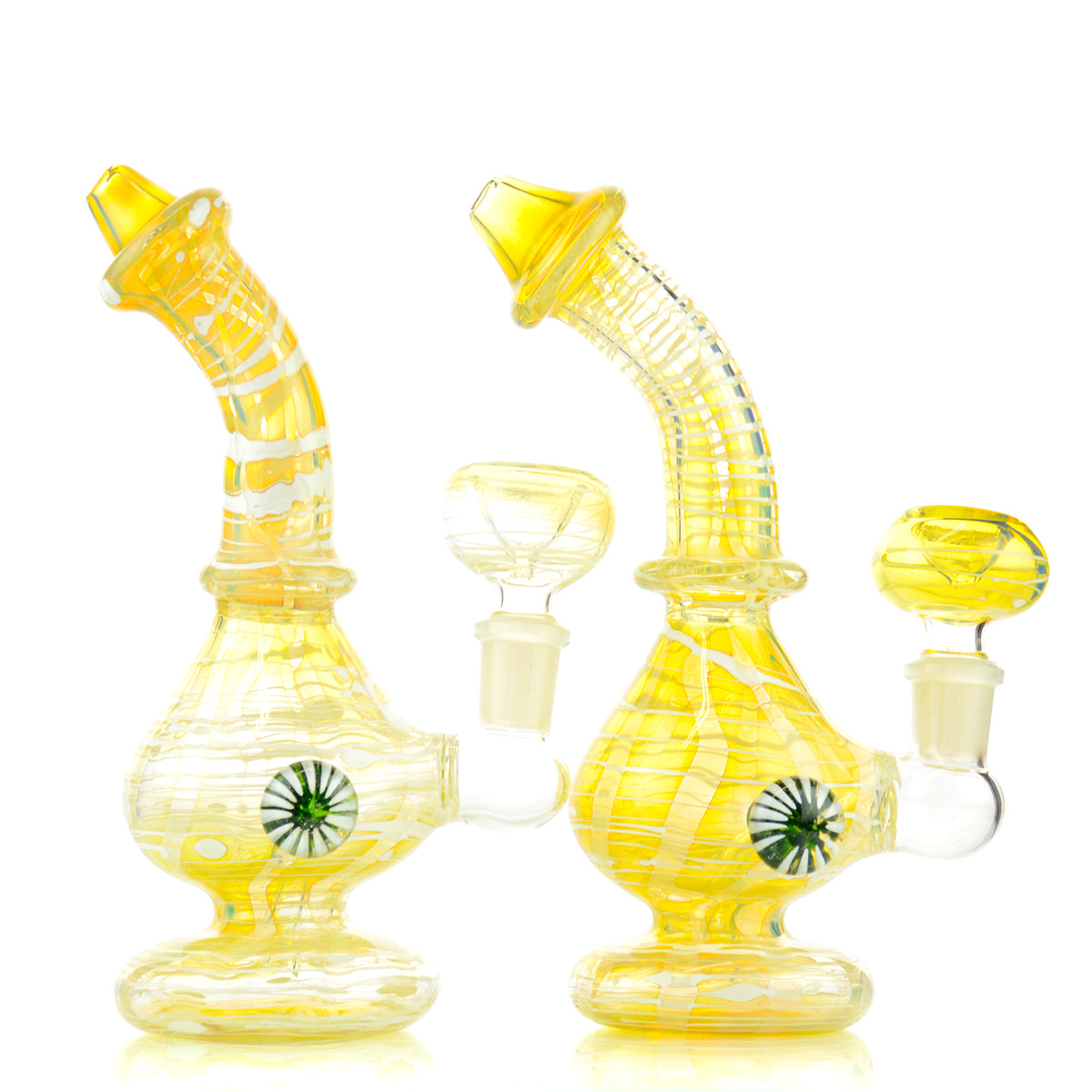 7" Gold Fume Bong with White Lines 14mm Male Bowl Included Approx 240 Grams - LA Wholesale Kings