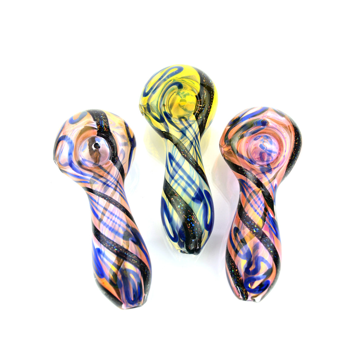 5" American Made Swirling Dichro Art Hand Pipe Spoon Gold Fume Glass - LA Wholesale Kings