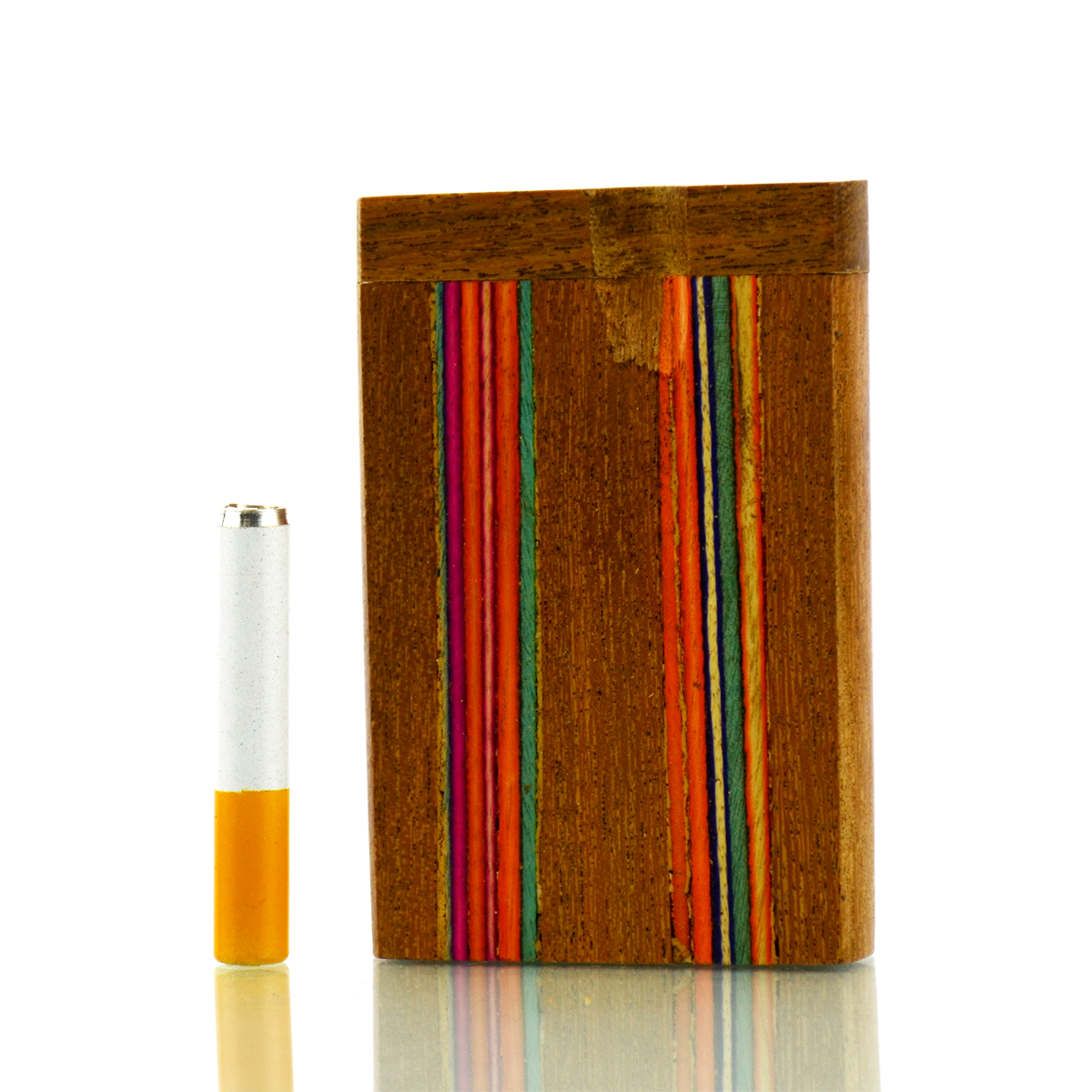 3" Handmade Wooden Double Colors Lines Design Dugout Art with 2" Metal Cigarette