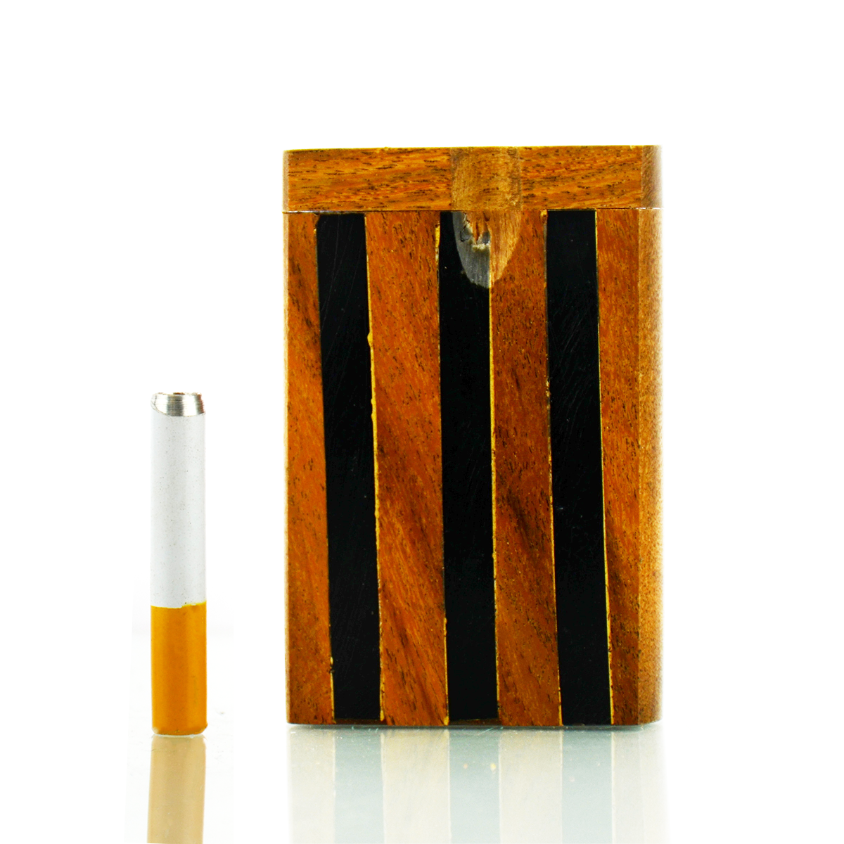 3" Handmade Wooden Black Stripe Design Dugout Art with 2" Metal Cigarette