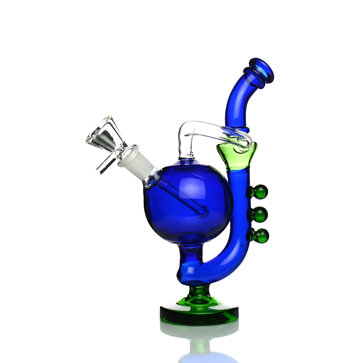 8" Recycler Color Tube Glass with Knockers and 14mm Male Bowl