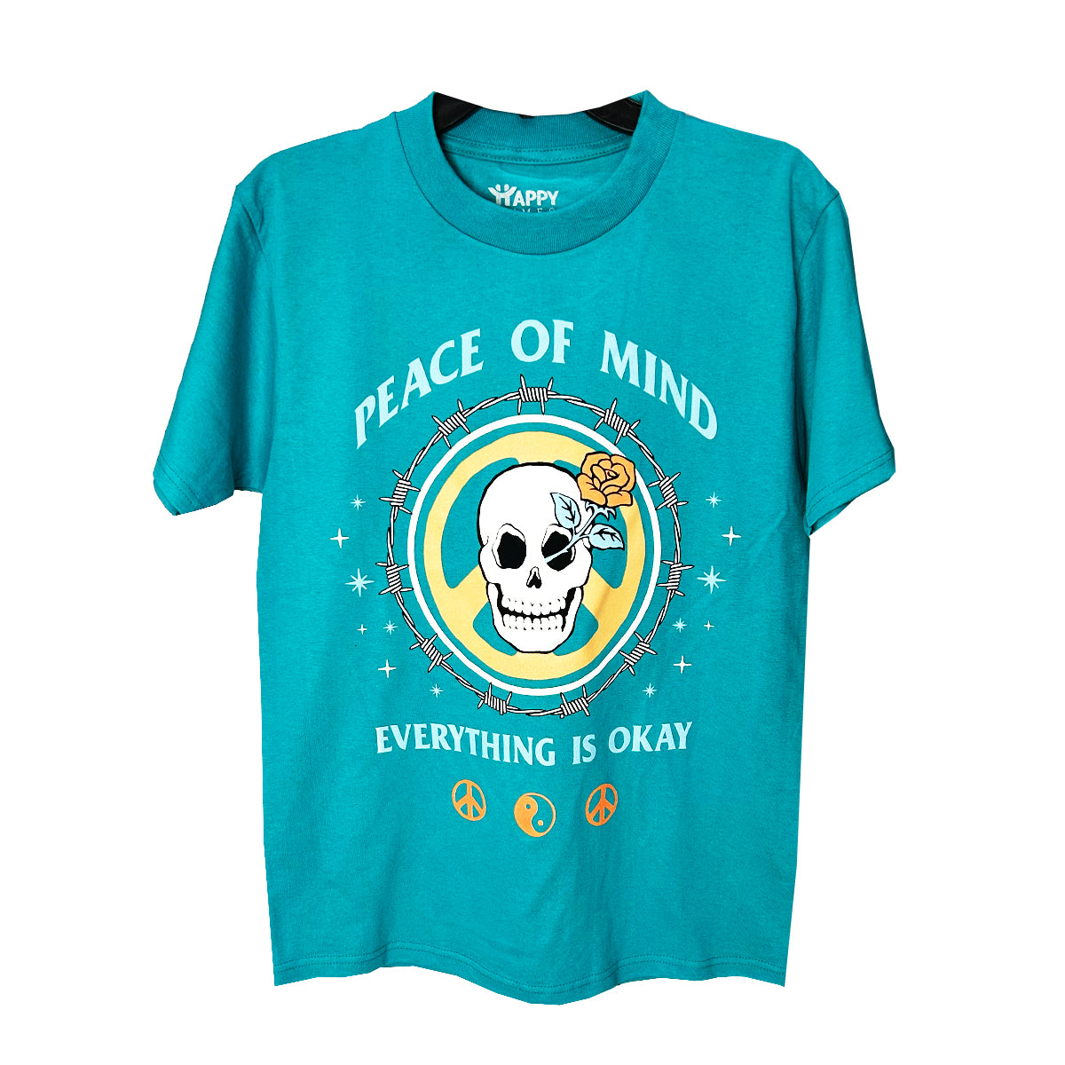 Peace of Mind Teal Short Sleeve T-Shirt 100% Cotton- Pack of 6 Units  1S, 2M, 2L, 1XL