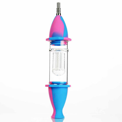 8" Silicone Nectar Collector Colorful design with Glass Tree Perc and Titanium Nail - LA Wholesale Kings