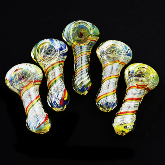2.5-Inch Silver Glass Hand Pipe with Rasta Twist