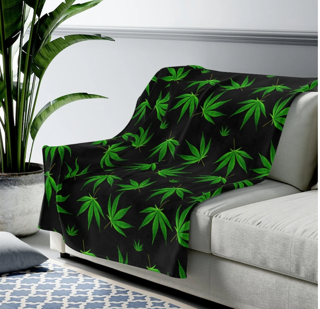 Supper Soft One Size Flannel Blanket Cannabis Leaf Print