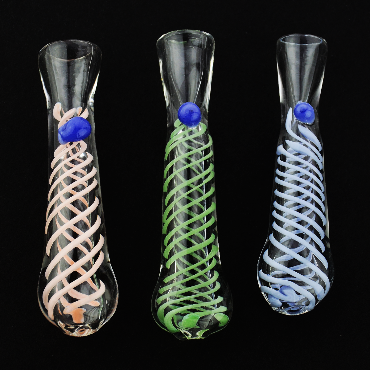 3.5" Clear Glass Slime Swirling Lines One-Hitter Chillum - LA Wholesale Kings