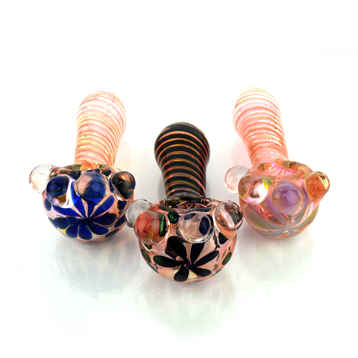 5" Gold Fume Hand Pipe With Swirling Art and Flower Head Design 200G