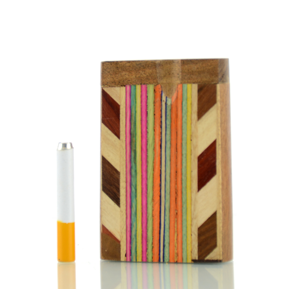 3" Handmade Wooden Rainbow Design Dugout Art with 2" Metal Cigarette