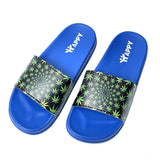 Green Leaf Print Blue Slide Sandals - Pack of 4 Sizes - 7, 9, 11, 12