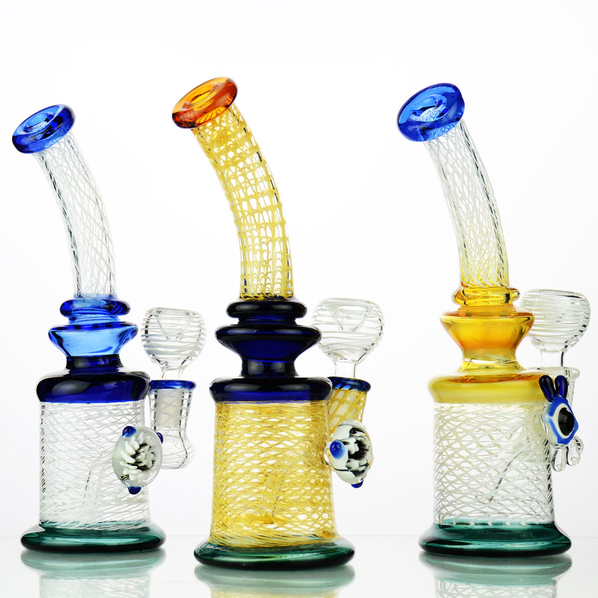 9” American Color Tube Net Design Bong with Locket 14mm Male Bowl Approx  360 Grams - LA Wholesale Kings