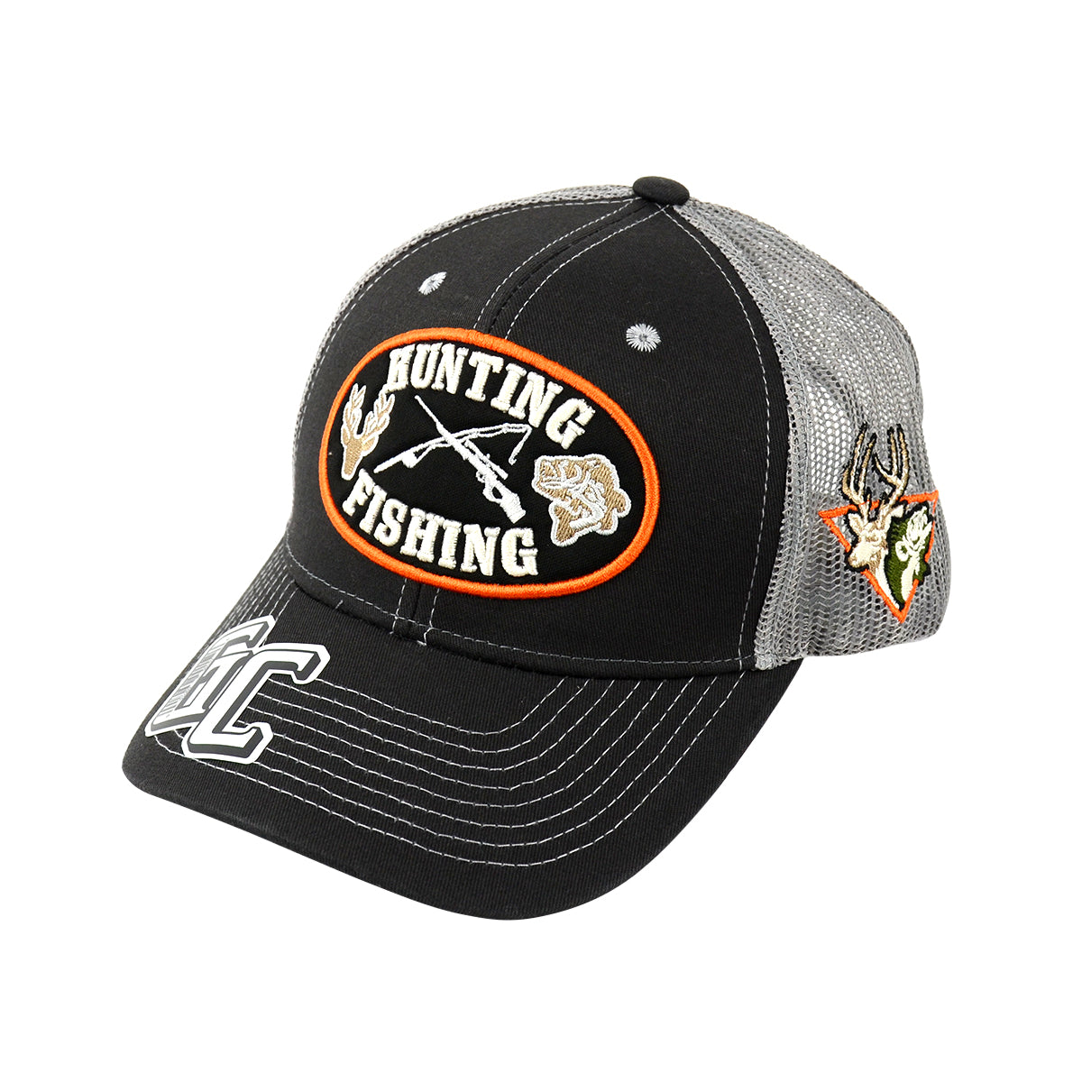 Snapback "Hunting Fishing" Hat Net Back Embroidered