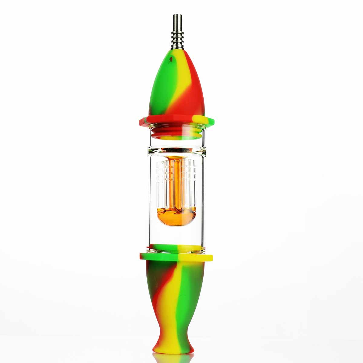 8" Silicone Nectar Collector Colorful design with Glass Tree Perc and Titanium Nail - LA Wholesale Kings